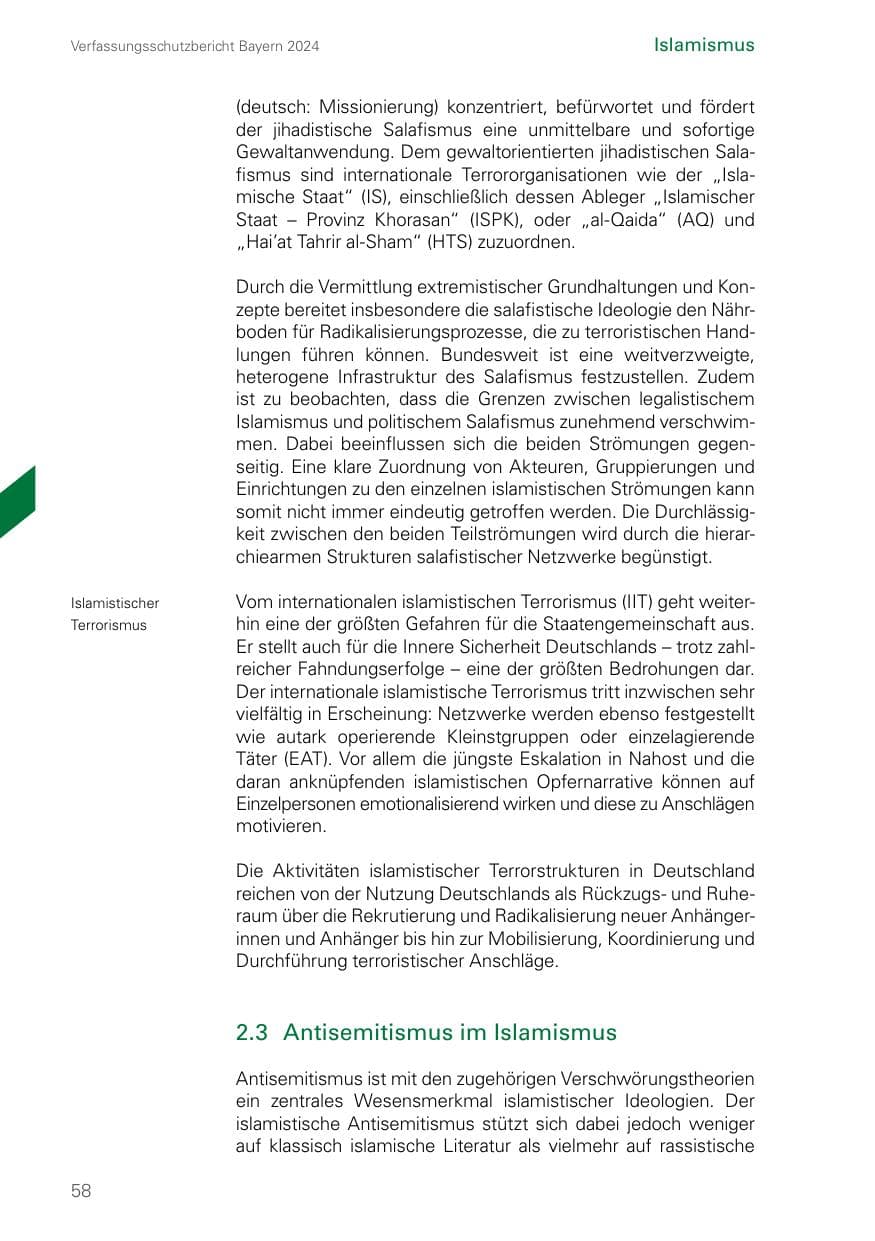 Seite 58 des Verfassungsschutzbericht 2024 Bayern