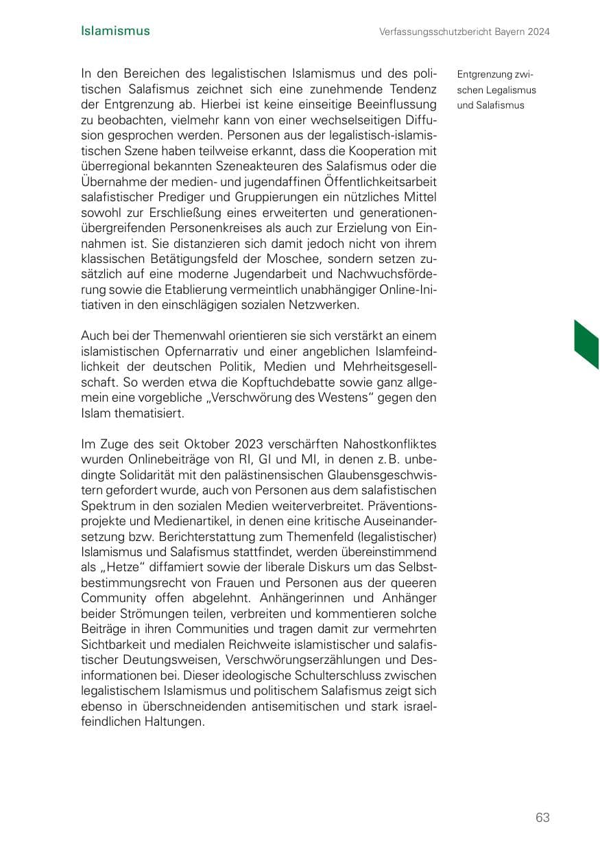 Seite 63 des Verfassungsschutzbericht 2024 Bayern
