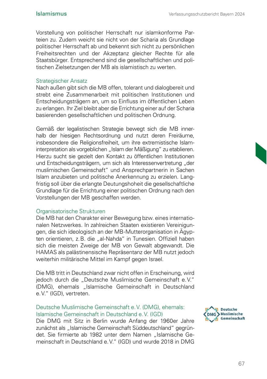 Seite 67 des Verfassungsschutzbericht 2024 Bayern