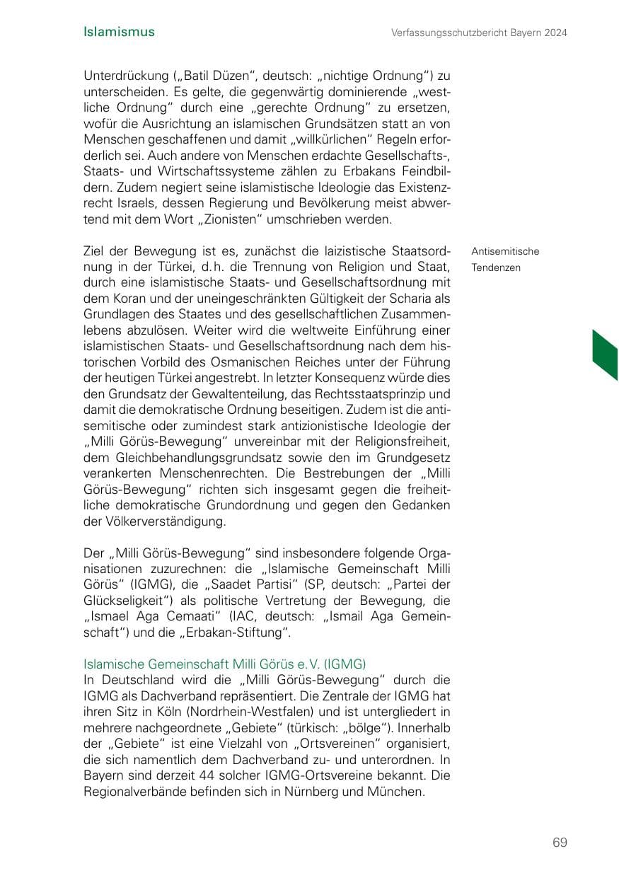 Seite 69 des Verfassungsschutzbericht 2024 Bayern