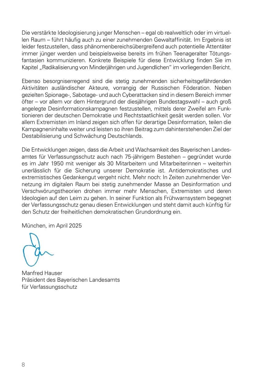Seite 8 des Verfassungsschutzbericht 2024 Bayern