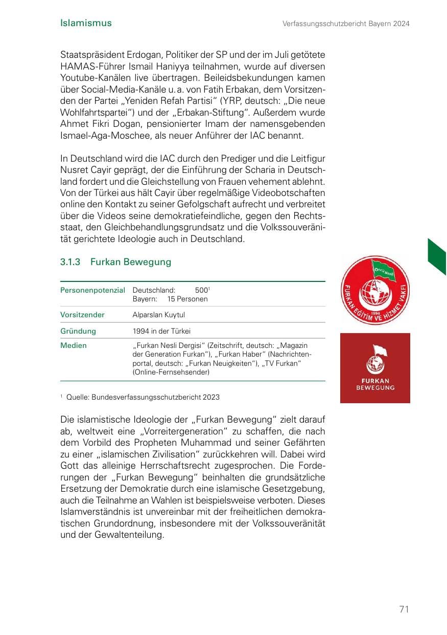Seite 71 des Verfassungsschutzbericht 2024 Bayern