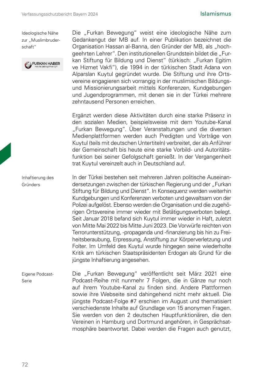 Seite 72 des Verfassungsschutzbericht 2024 Bayern