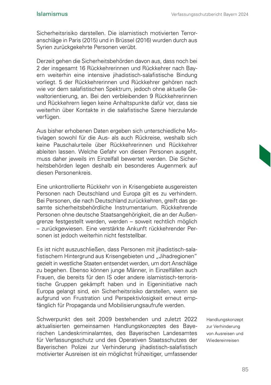 Seite 85 des Verfassungsschutzbericht 2024 Bayern