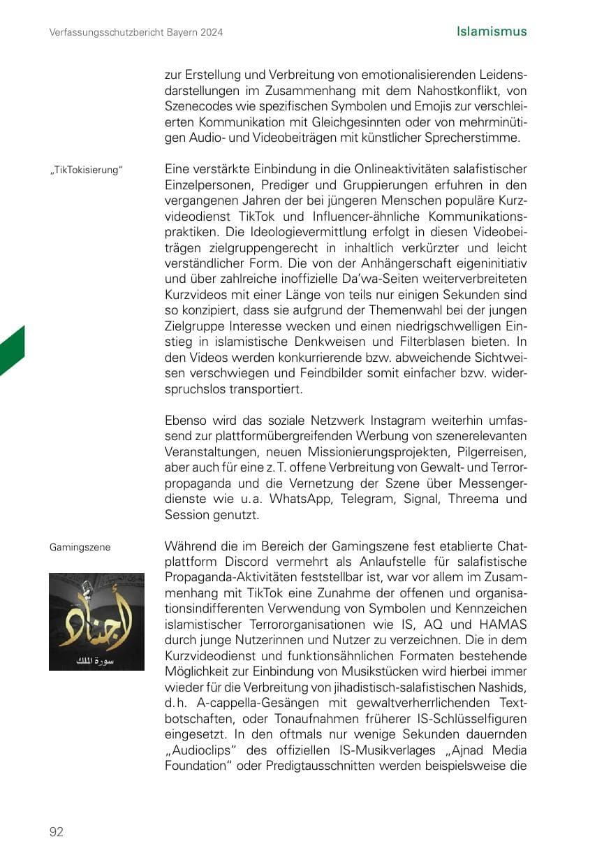 Seite 92 des Verfassungsschutzbericht 2024 Bayern