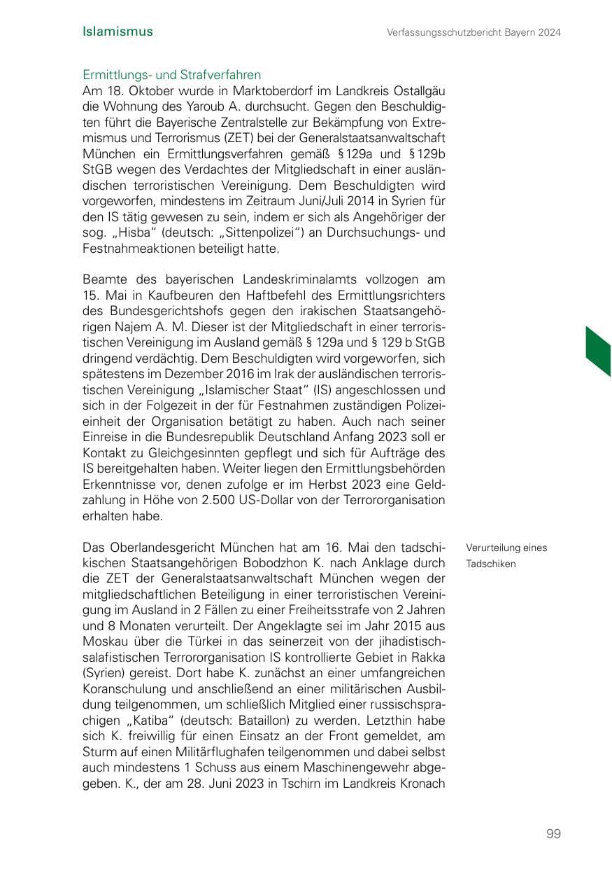 Seite 99 des Verfassungsschutzbericht 2024 Bayern
