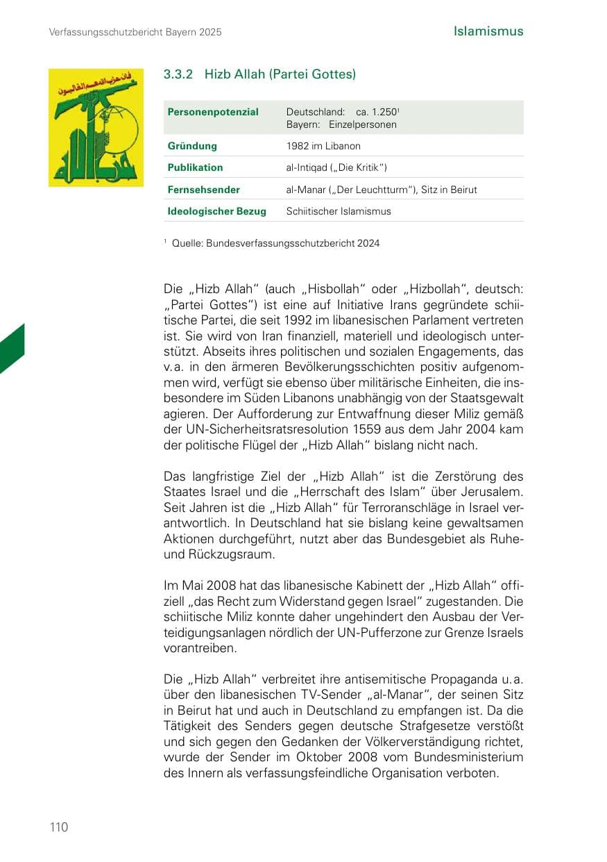 Seite 110 des Verfassungsschutzbericht 2025 Bayern