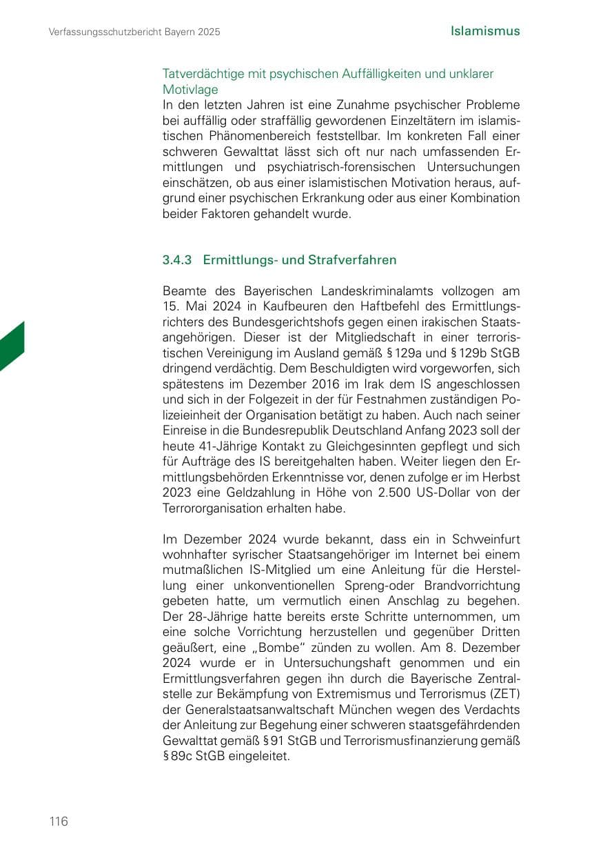 Seite 116 des Verfassungsschutzbericht 2025 Bayern