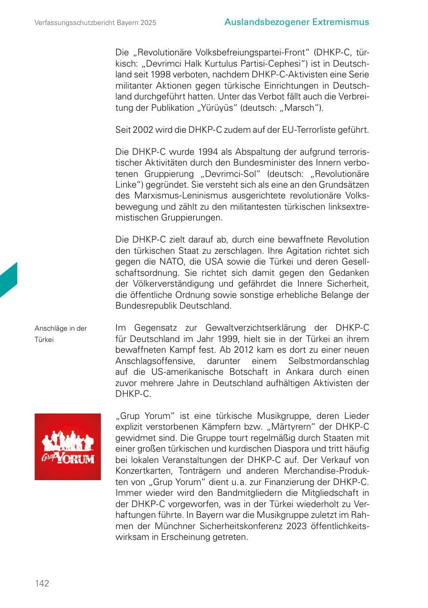Seite 142 des Verfassungsschutzbericht 2025 Bayern