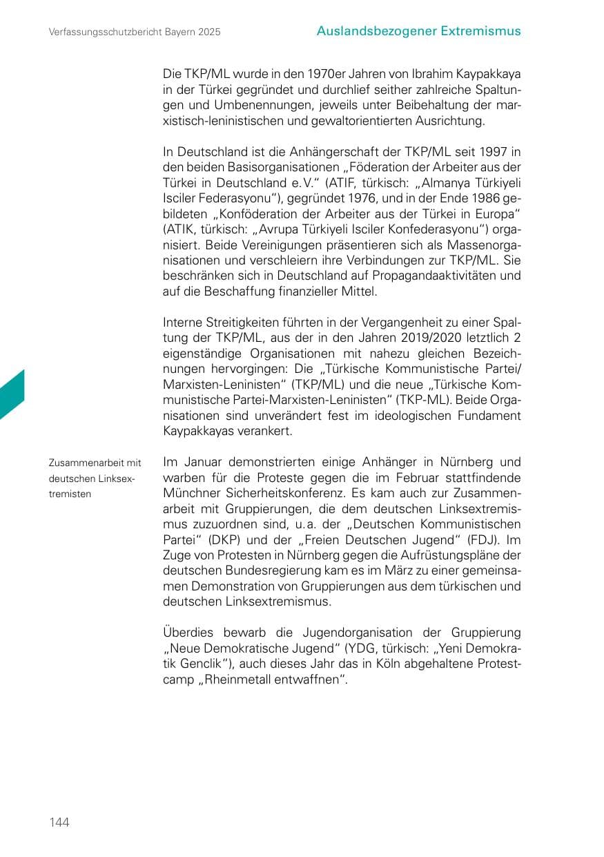 Seite 144 des Verfassungsschutzbericht 2025 Bayern