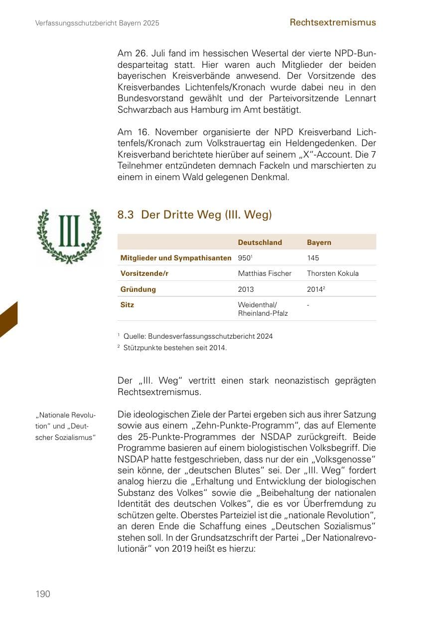 Seite 190 des Verfassungsschutzbericht 2025 Bayern