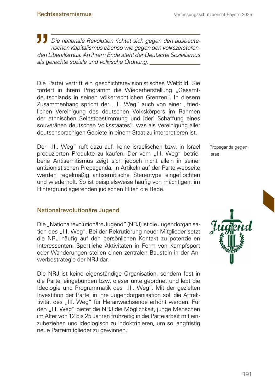 Seite 191 des Verfassungsschutzbericht 2025 Bayern