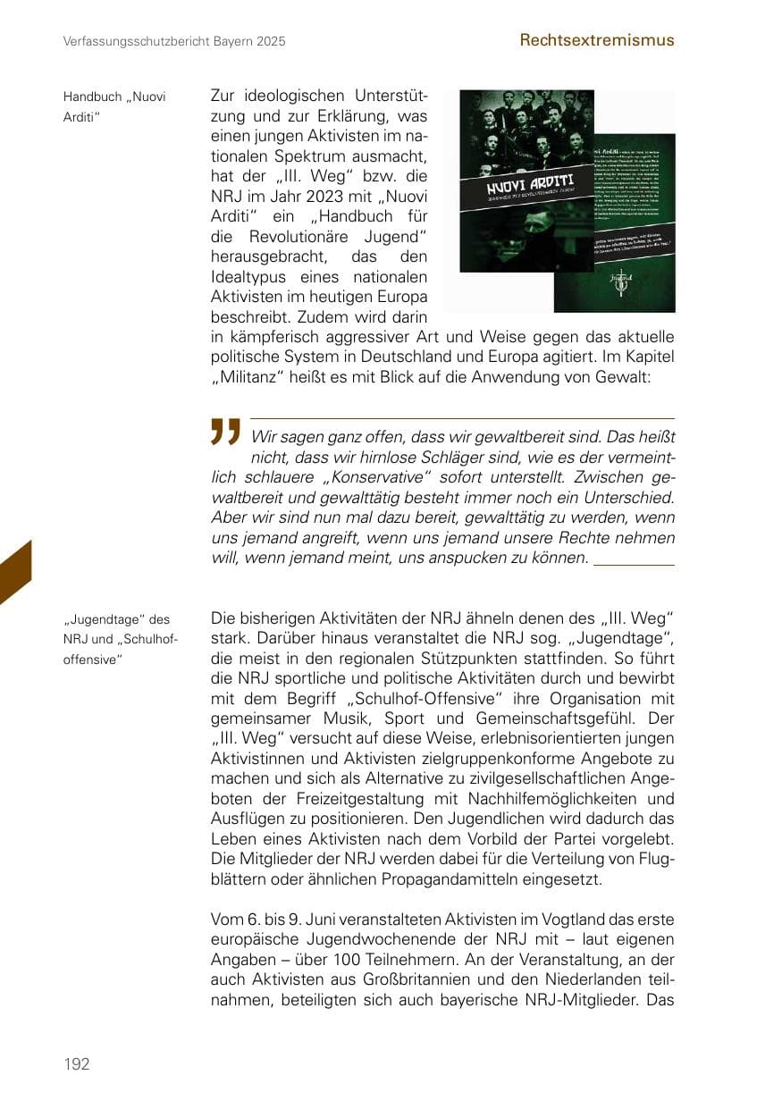 Seite 192 des Verfassungsschutzbericht 2025 Bayern