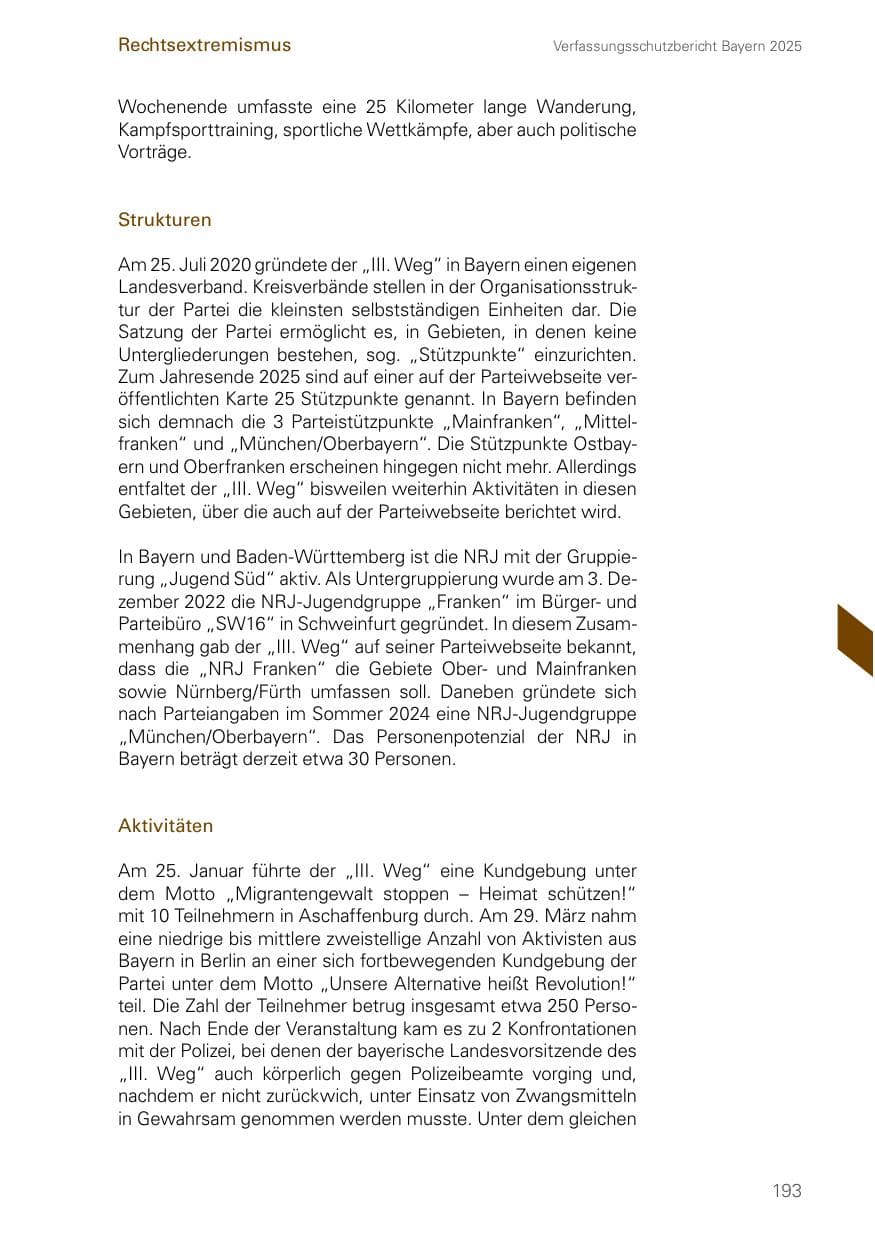 Seite 193 des Verfassungsschutzbericht 2025 Bayern
