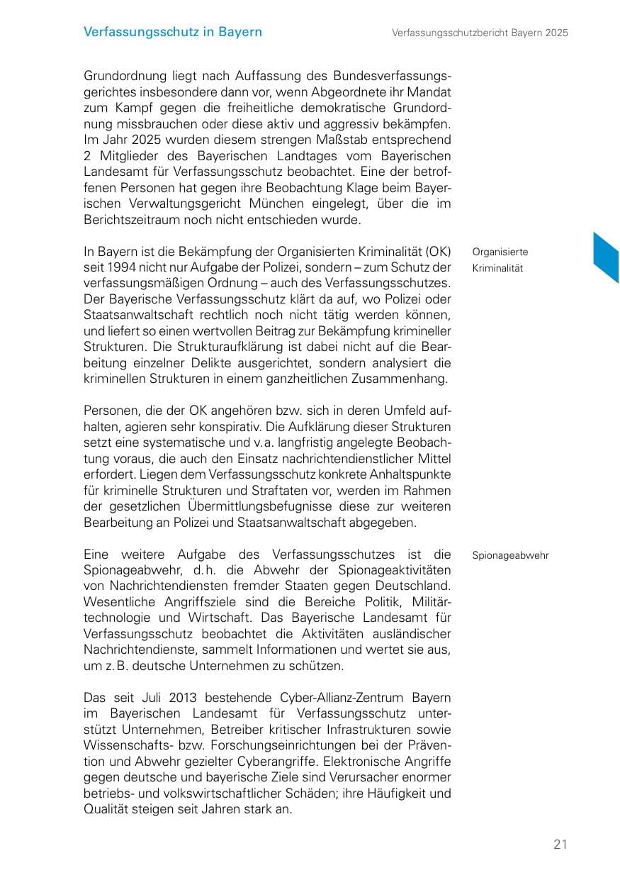 Seite 21 des Verfassungsschutzbericht 2025 Bayern