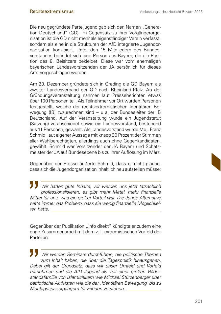 Seite 201 des Verfassungsschutzbericht 2025 Bayern