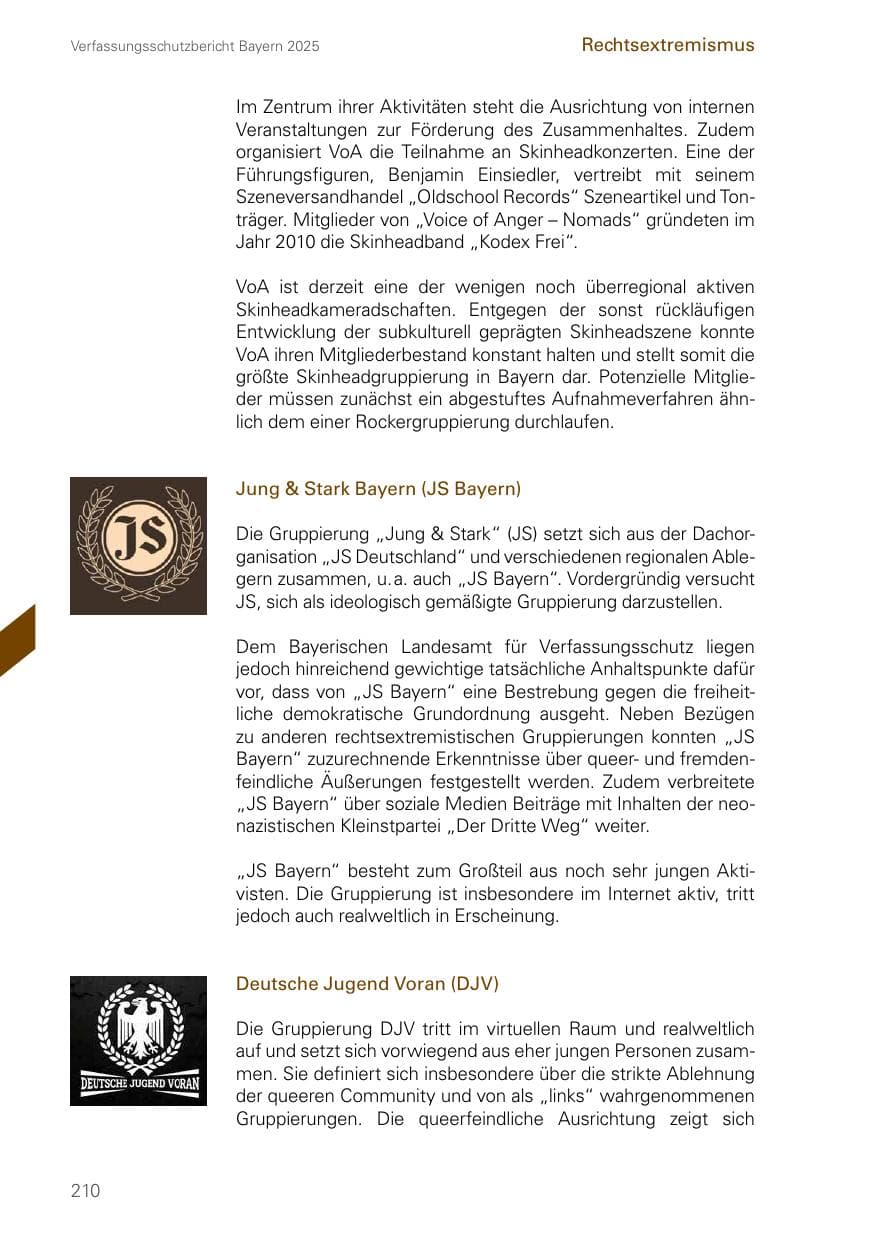 Seite 210 des Verfassungsschutzbericht 2025 Bayern