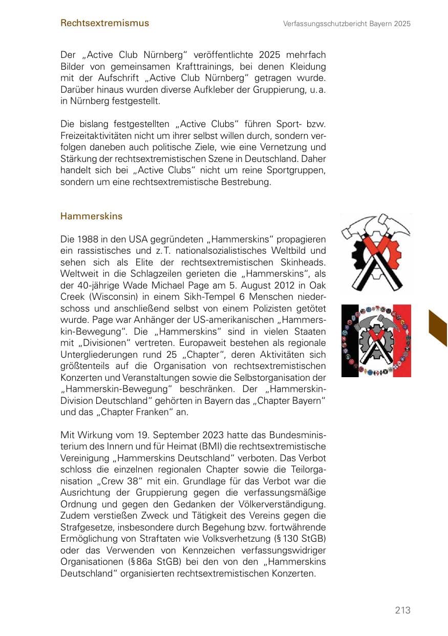 Seite 213 des Verfassungsschutzbericht 2025 Bayern