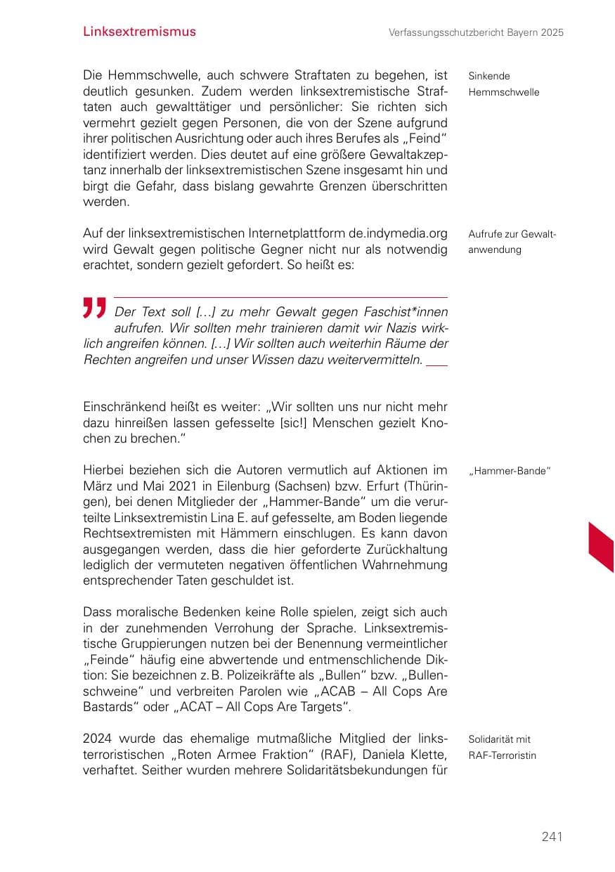 Seite 241 des Verfassungsschutzbericht 2025 Bayern