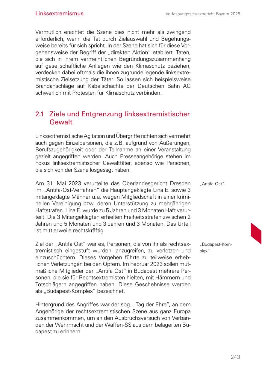 Seite 243 des Verfassungsschutzbericht 2025 Bayern