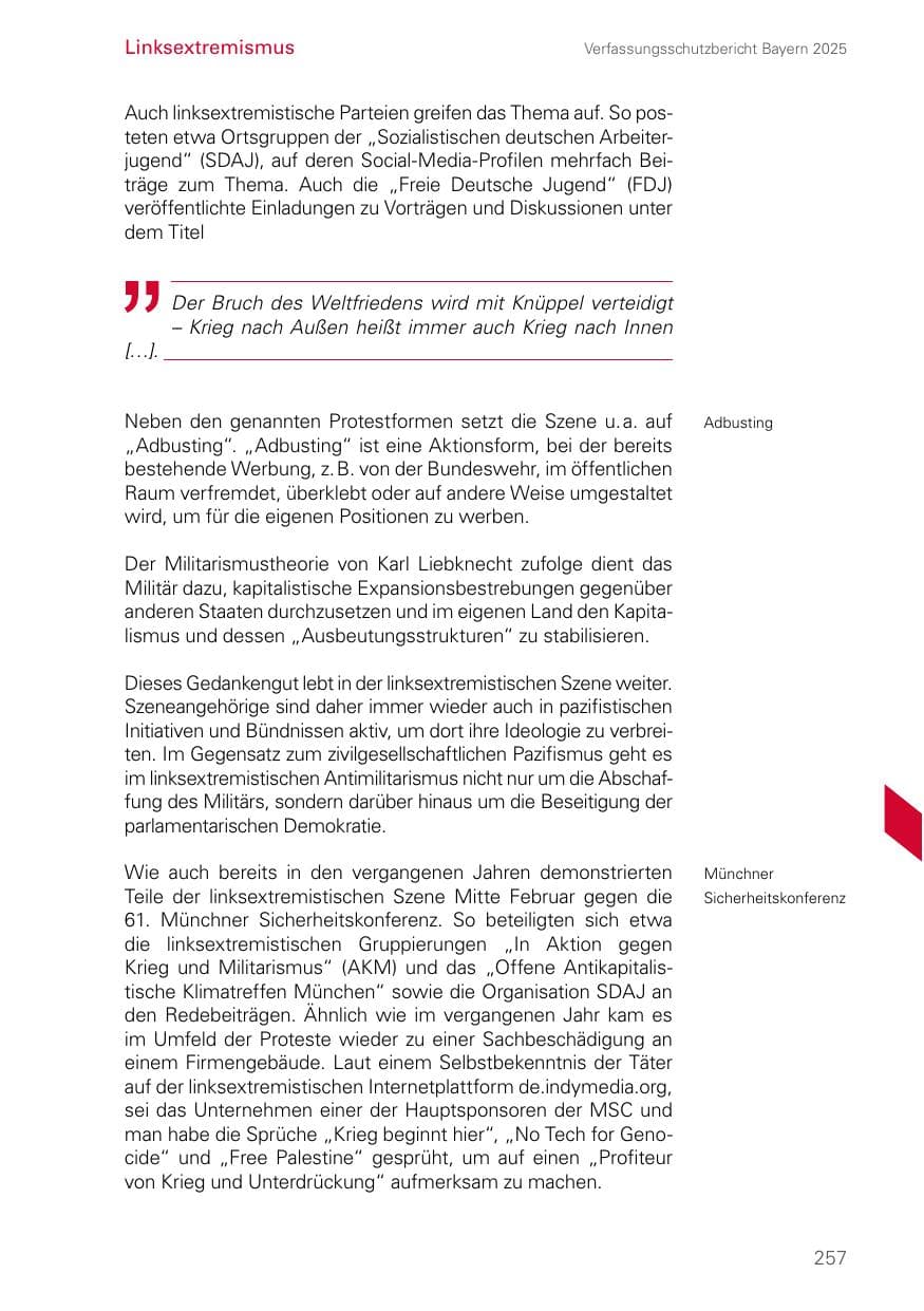 Seite 257 des Verfassungsschutzbericht 2025 Bayern