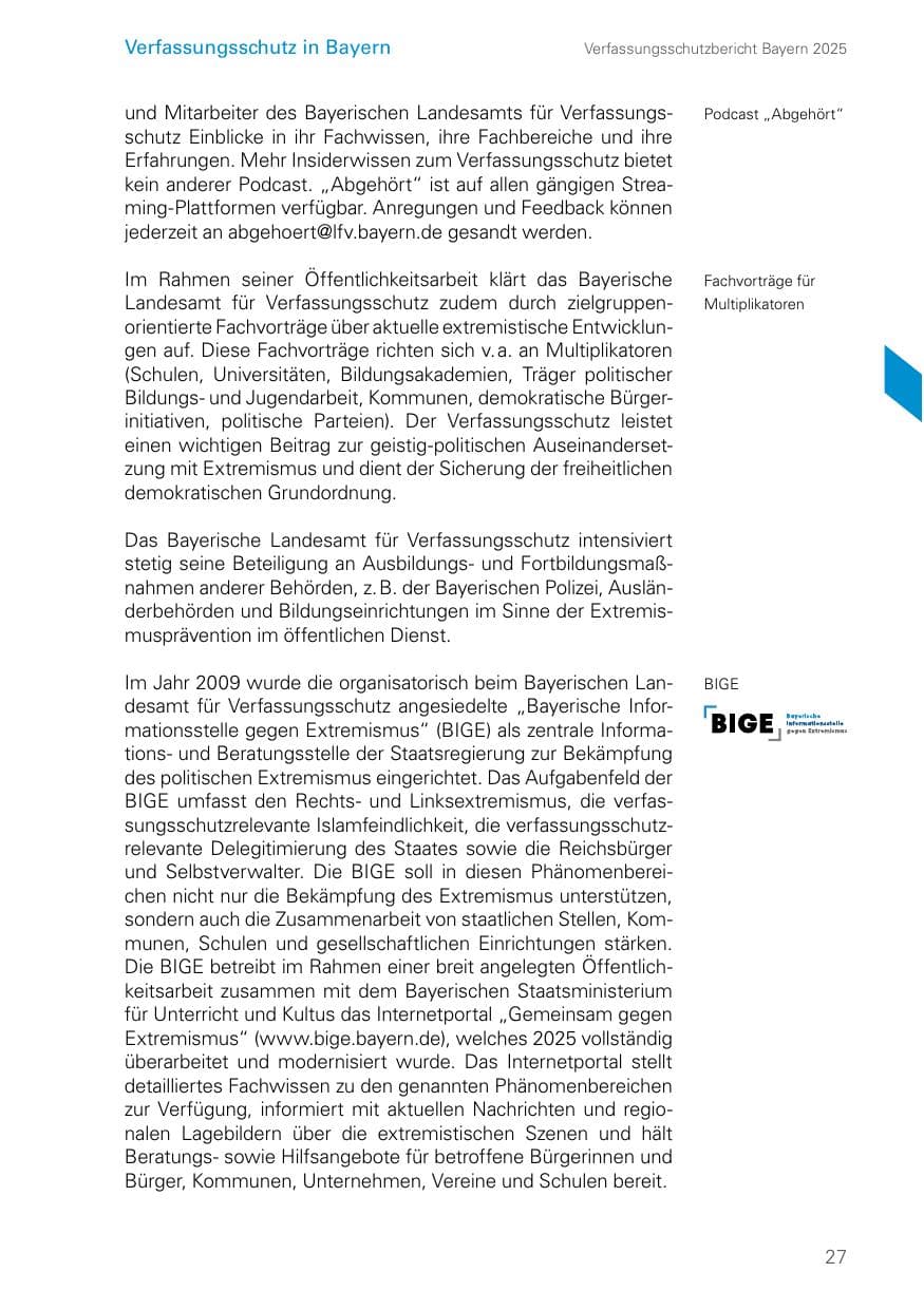 Seite 27 des Verfassungsschutzbericht 2025 Bayern