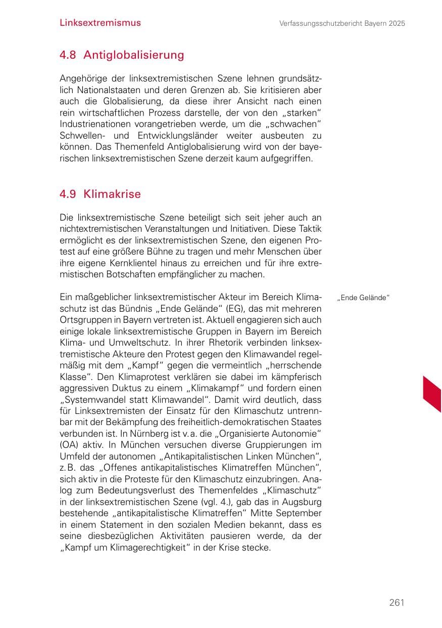 Seite 261 des Verfassungsschutzbericht 2025 Bayern