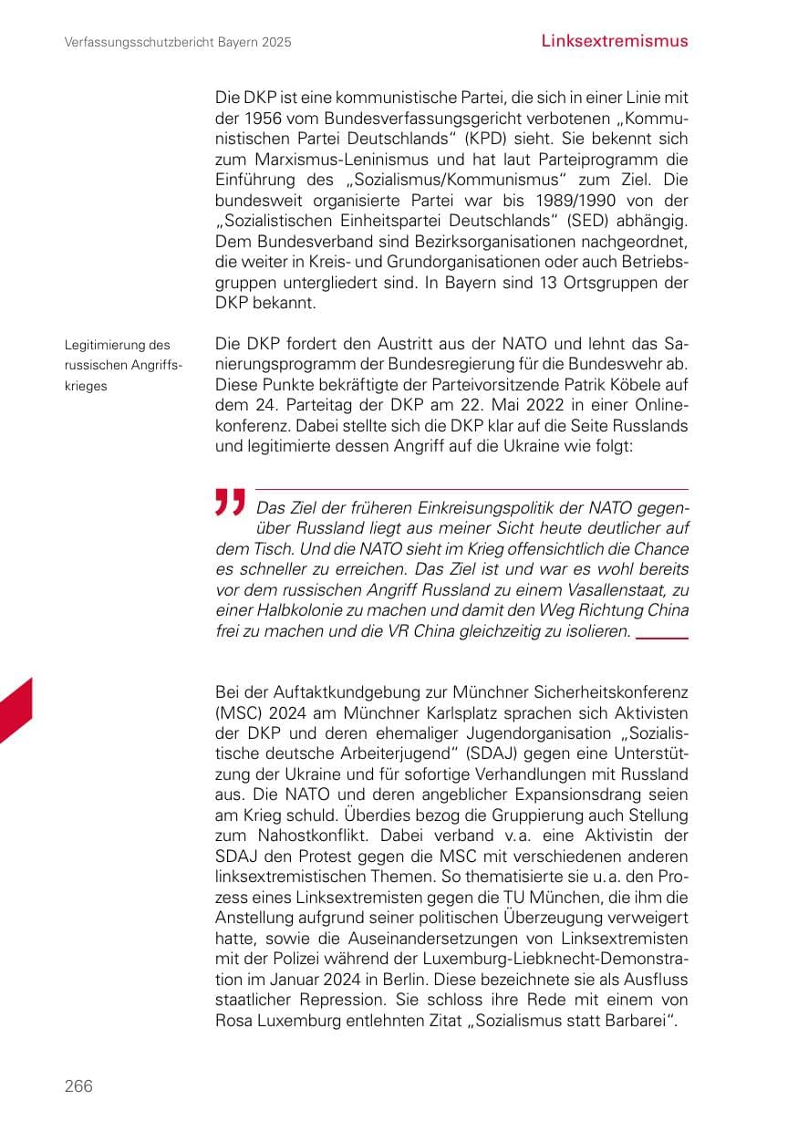 Seite 266 des Verfassungsschutzbericht 2025 Bayern