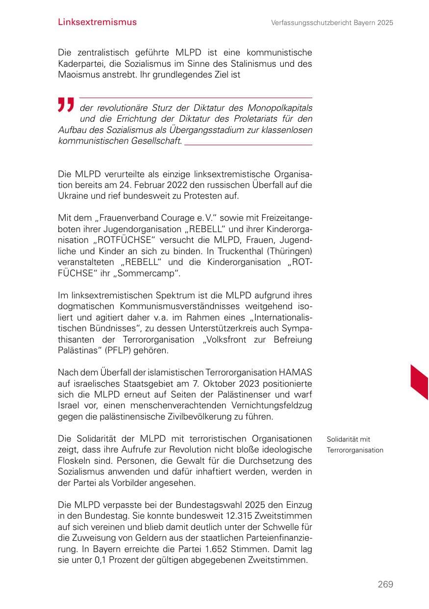 Seite 269 des Verfassungsschutzbericht 2025 Bayern