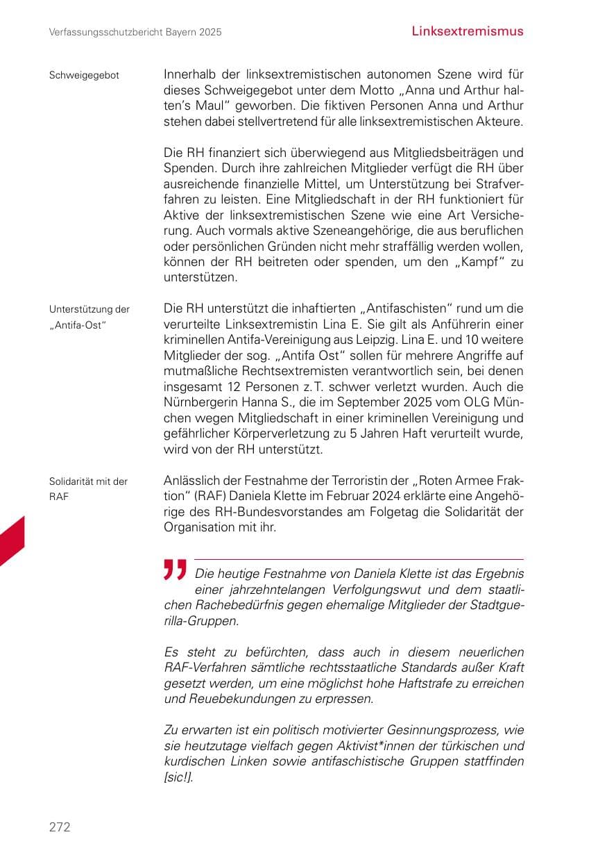 Seite 272 des Verfassungsschutzbericht 2025 Bayern