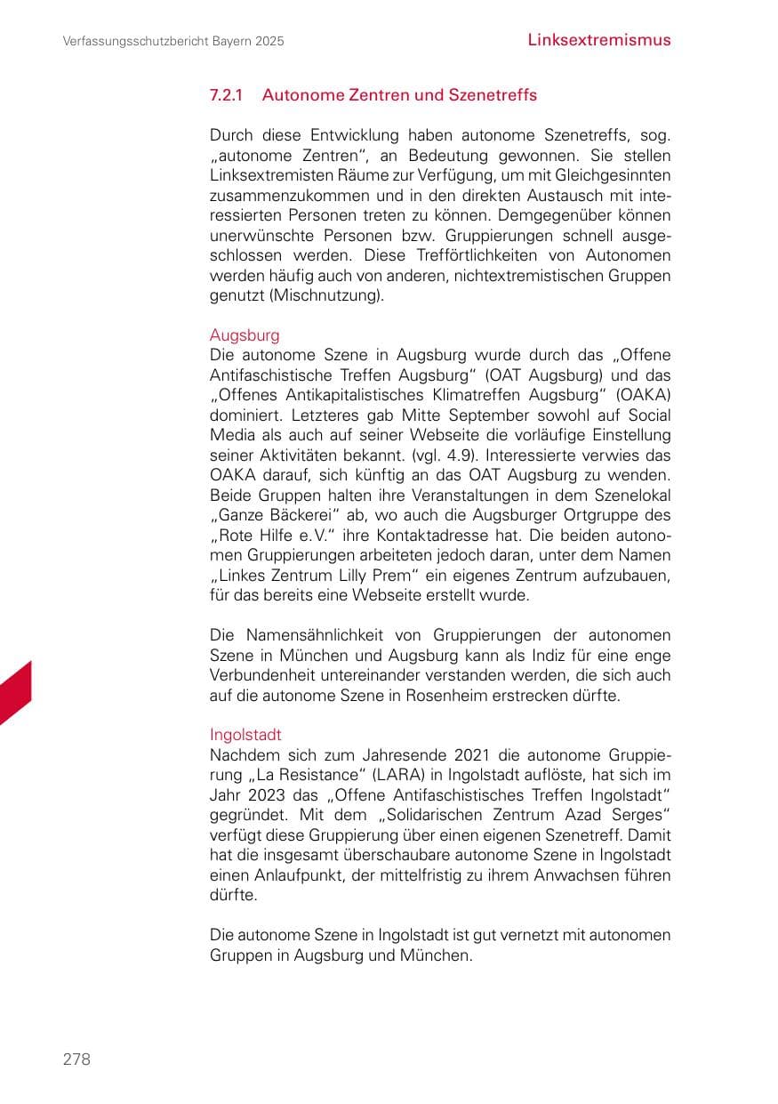 Seite 278 des Verfassungsschutzbericht 2025 Bayern