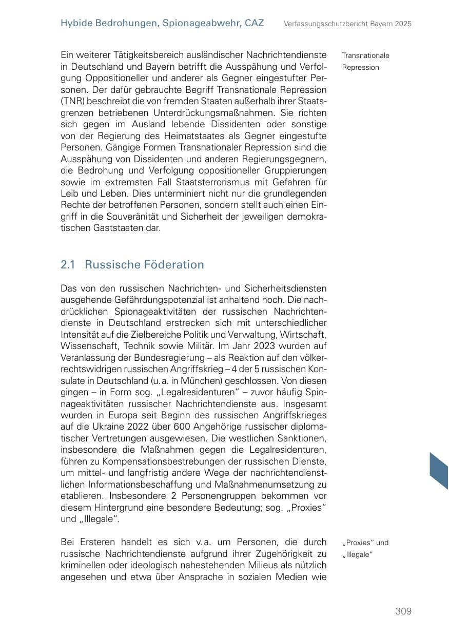 Seite 309 des Verfassungsschutzbericht 2025 Bayern
