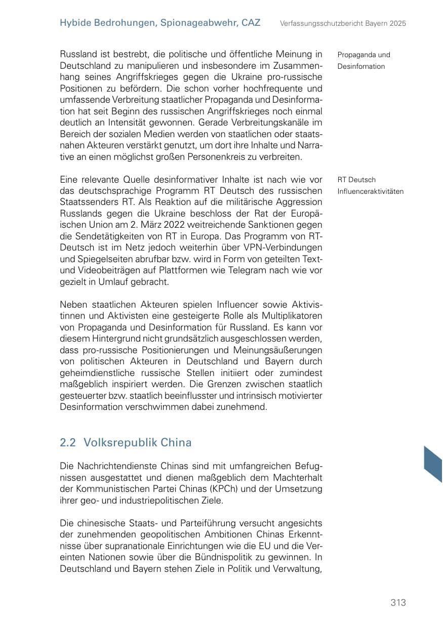 Seite 313 des Verfassungsschutzbericht 2025 Bayern