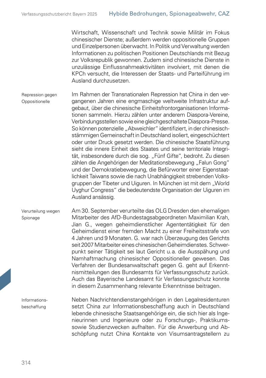 Seite 314 des Verfassungsschutzbericht 2025 Bayern