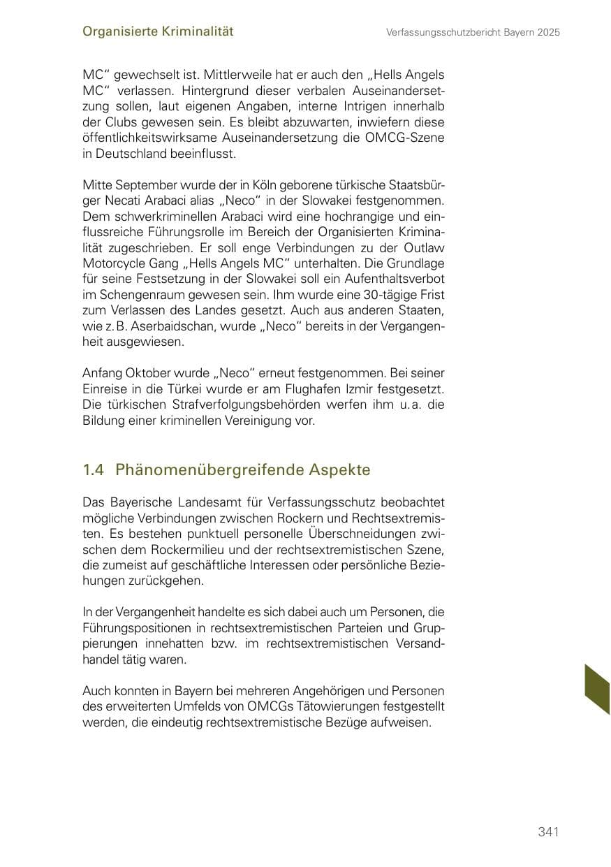 Seite 341 des Verfassungsschutzbericht 2025 Bayern