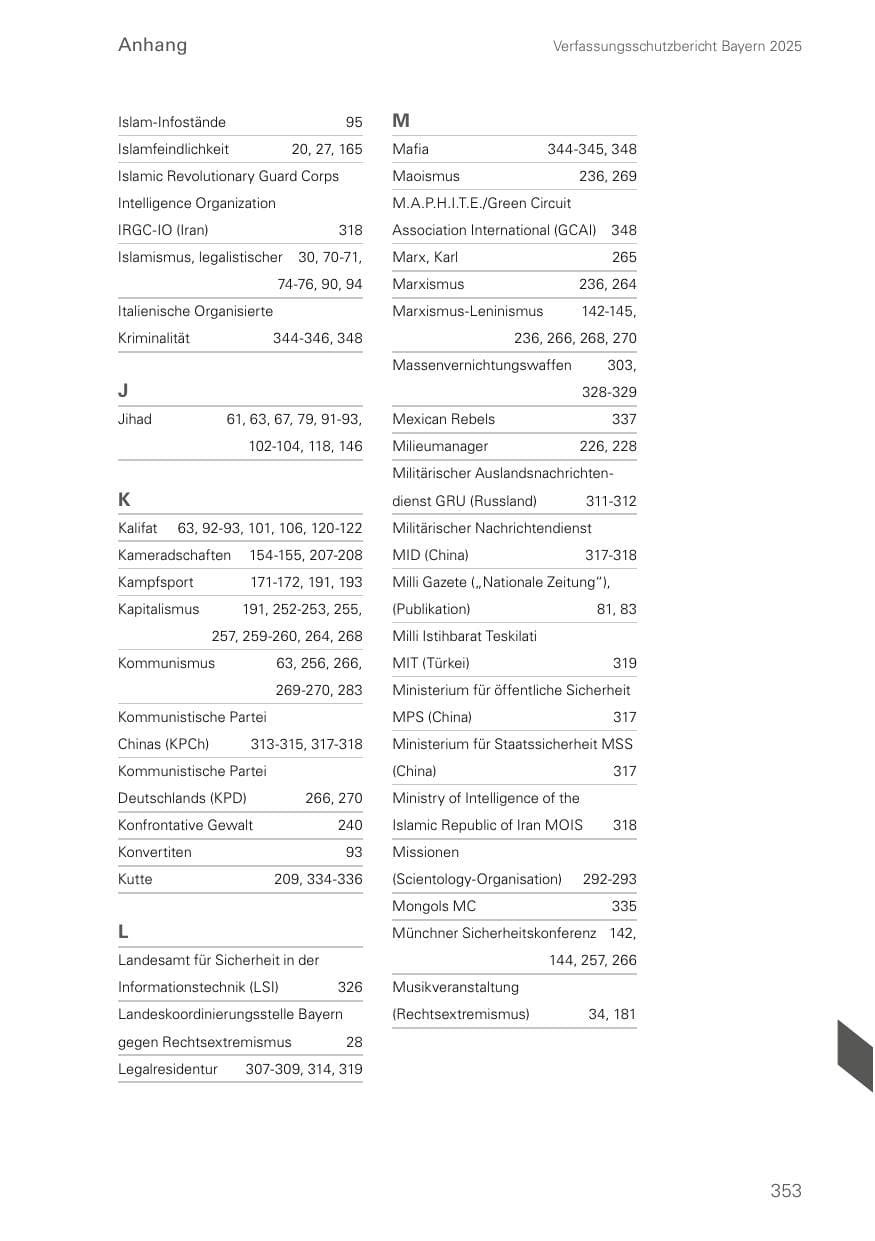Seite 353 des Verfassungsschutzbericht 2025 Bayern