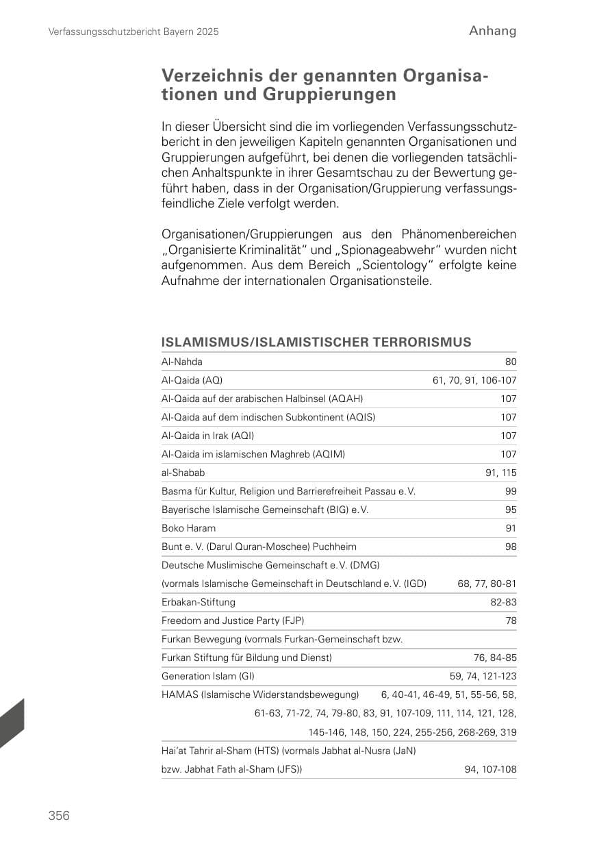 Seite 356 des Verfassungsschutzbericht 2025 Bayern