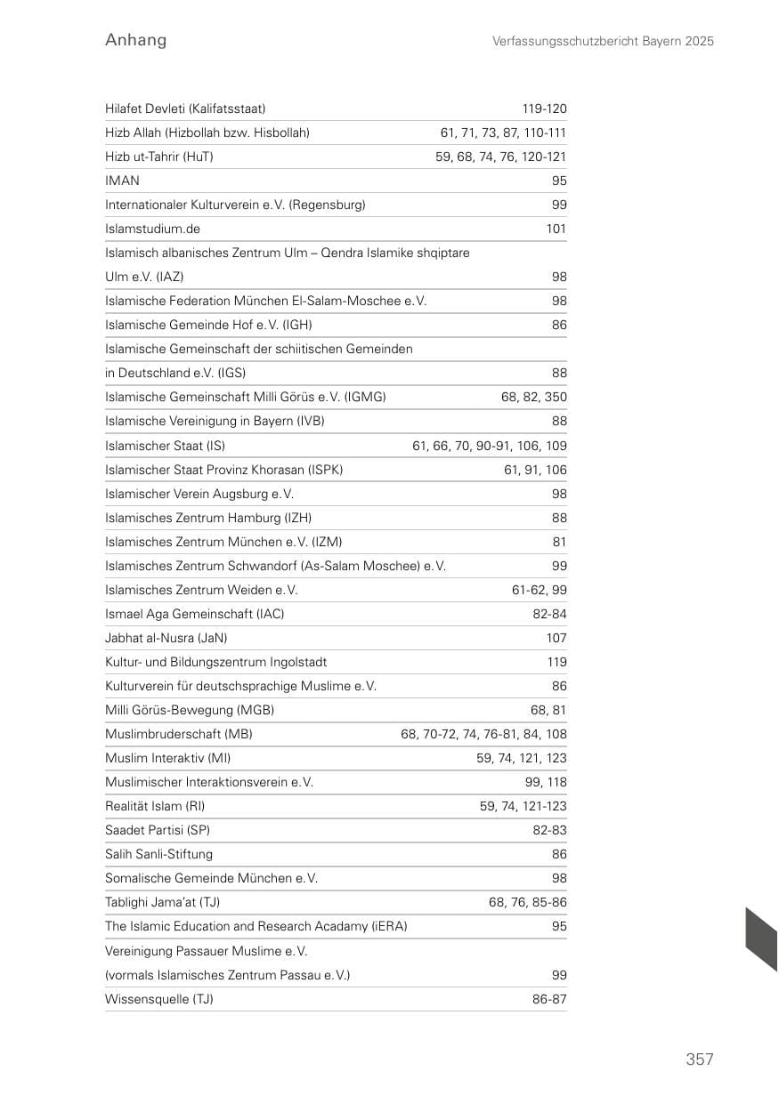 Seite 357 des Verfassungsschutzbericht 2025 Bayern