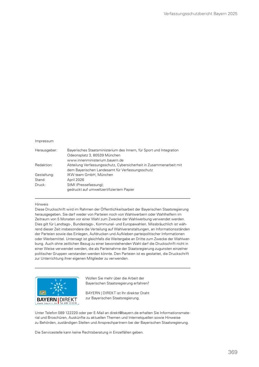 Seite 369 des Verfassungsschutzbericht 2025 Bayern