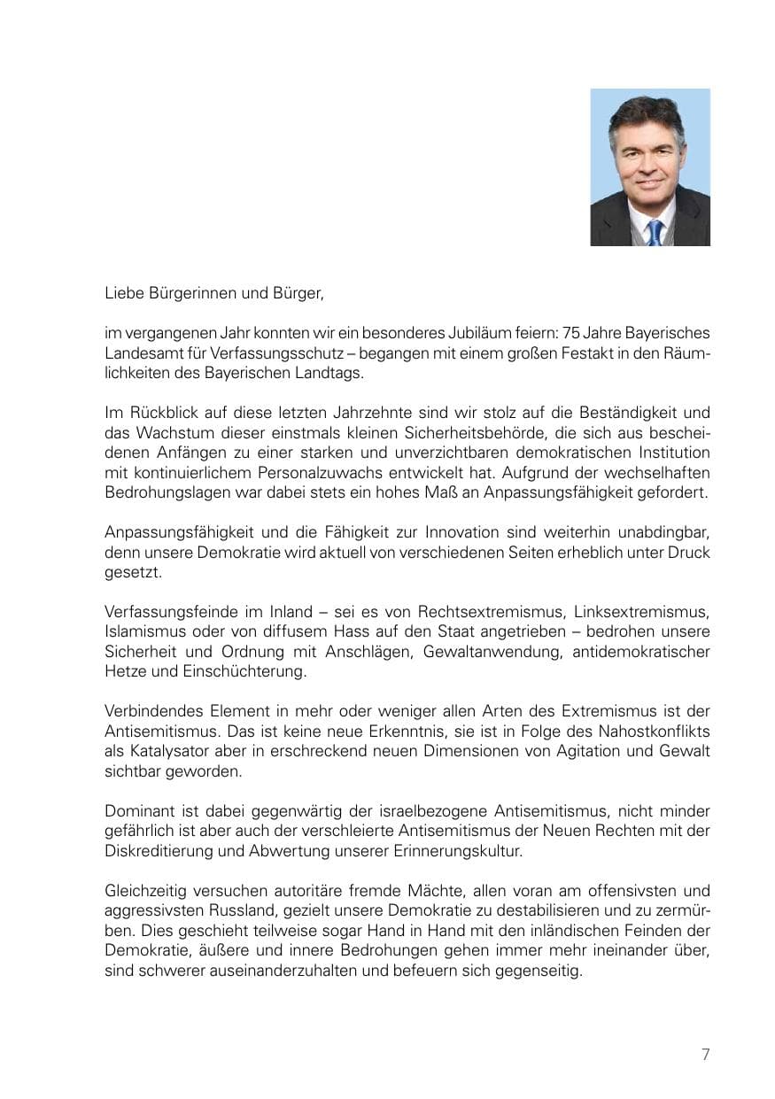 Seite 7 des Verfassungsschutzbericht 2025 Bayern