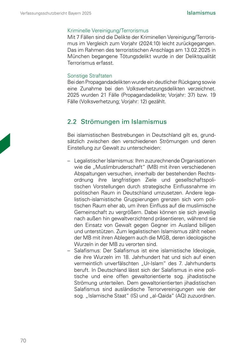 Seite 70 des Verfassungsschutzbericht 2025 Bayern