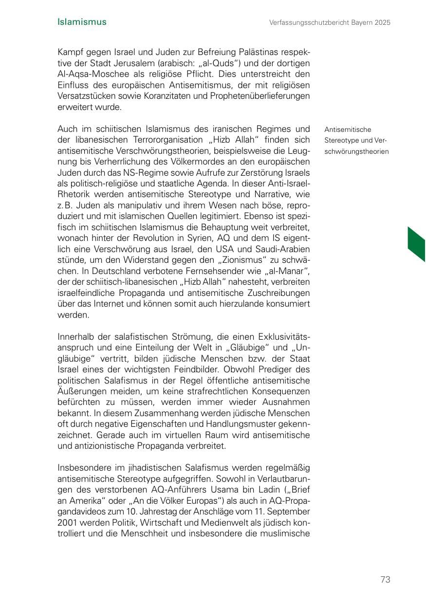 Seite 73 des Verfassungsschutzbericht 2025 Bayern