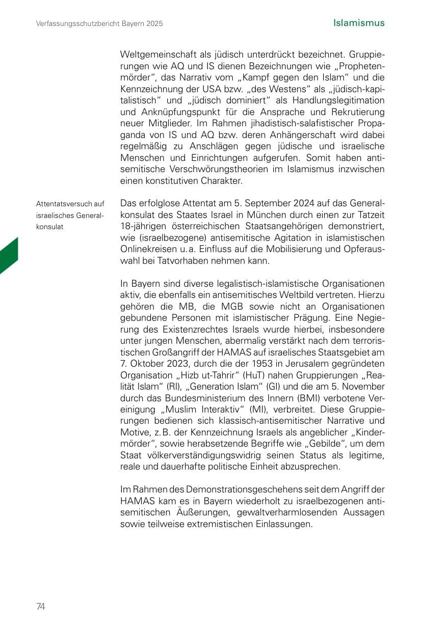 Seite 74 des Verfassungsschutzbericht 2025 Bayern