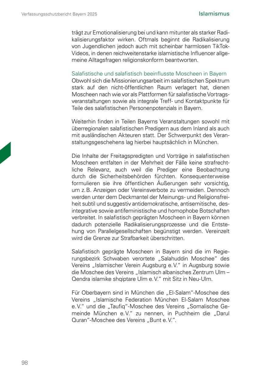 Seite 98 des Verfassungsschutzbericht 2025 Bayern