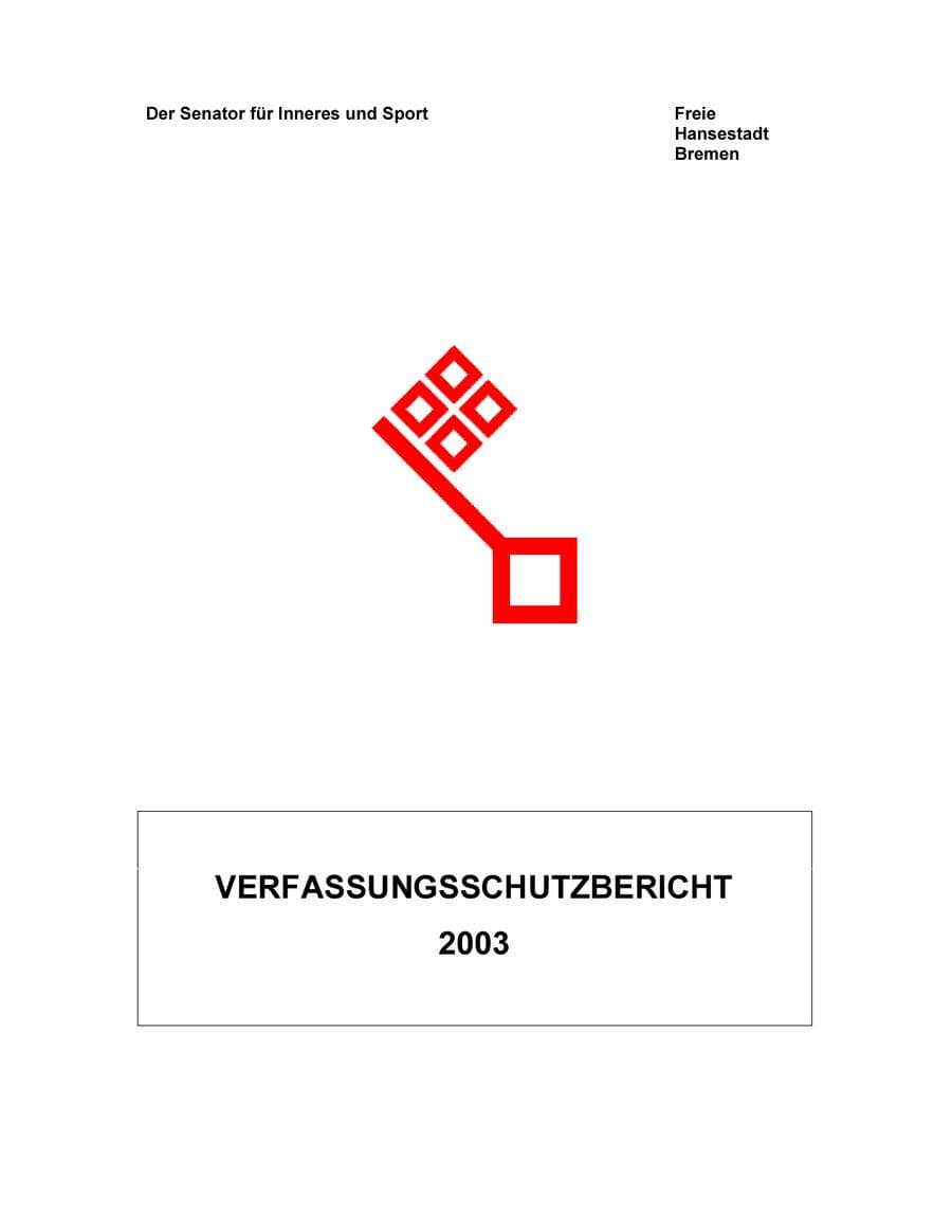 Seite 1 des Verfassungsschutzbericht 2003 Bremen