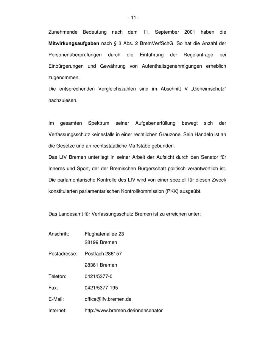 Seite 11 des Verfassungsschutzbericht 2003 Bremen
