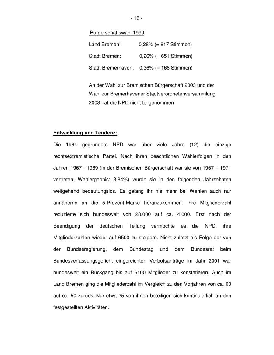 Seite 16 des Verfassungsschutzbericht 2003 Bremen