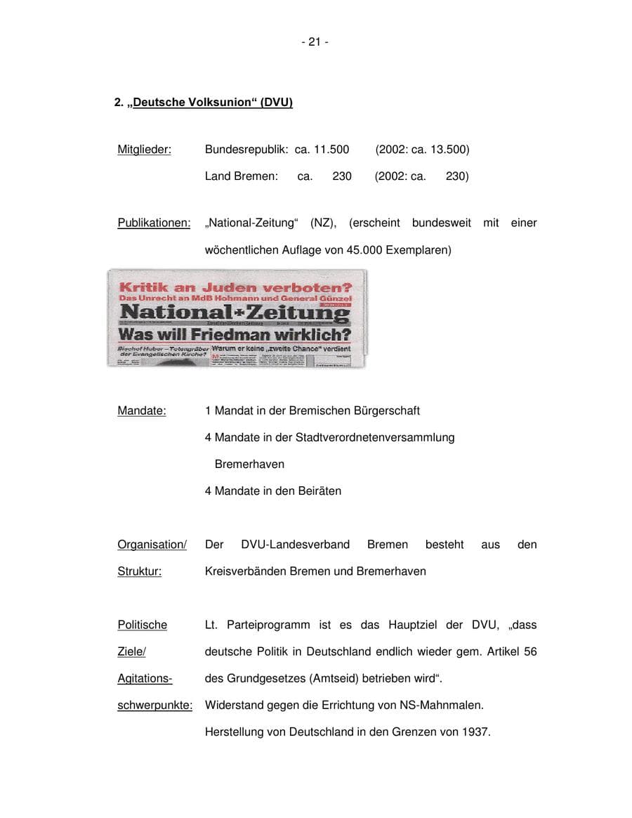 Seite 21 des Verfassungsschutzbericht 2003 Bremen