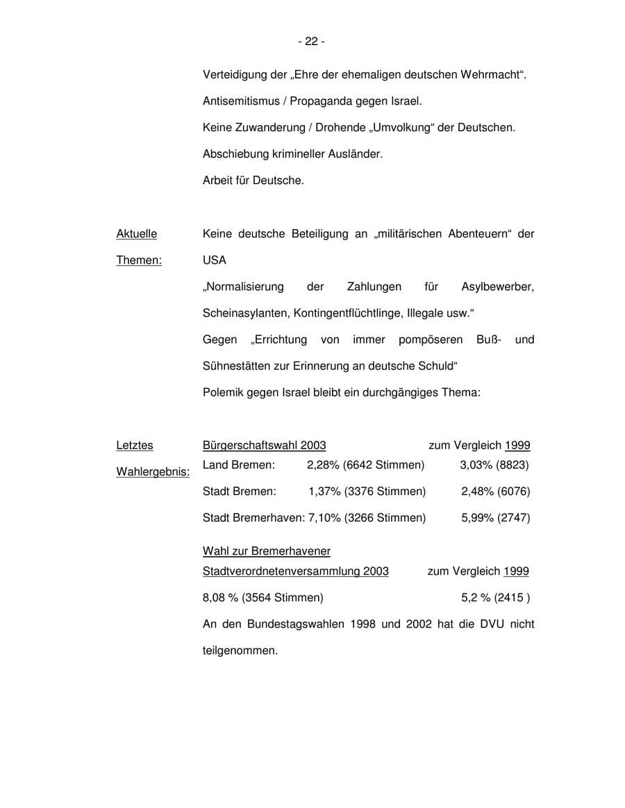 Seite 22 des Verfassungsschutzbericht 2003 Bremen