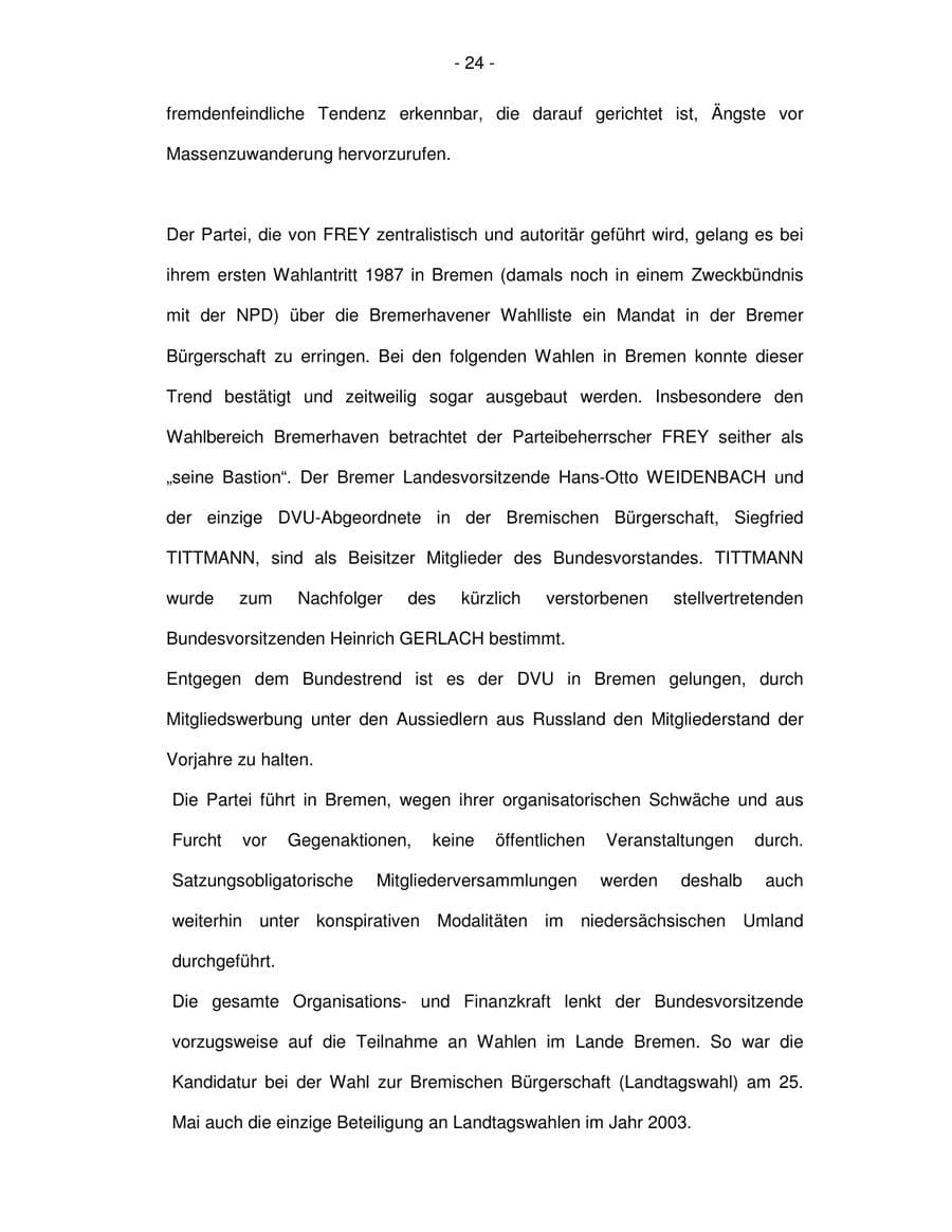Seite 24 des Verfassungsschutzbericht 2003 Bremen